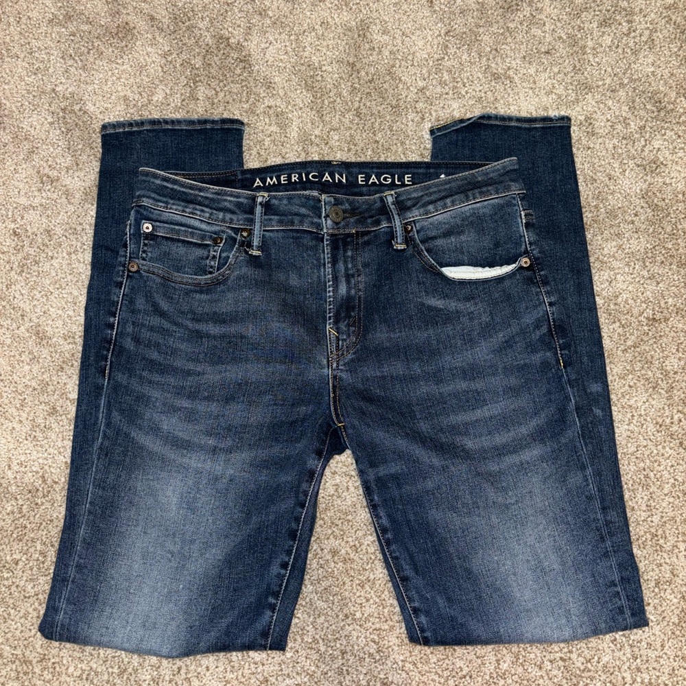 American Eagle Outfitters Men's Dark Blue Slim Straight Jeans